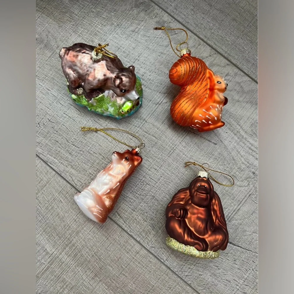 Animal Themed Christmas Glass Ornament Set